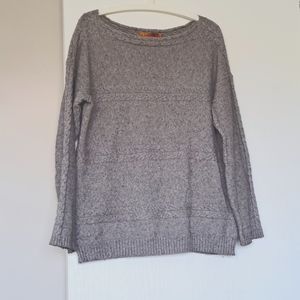 Grey sweater with cable knit details